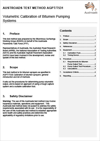 Cover of Calibration of Bitumen Sprayers: Volumetric Calibration of Bitumen Pumping Systems