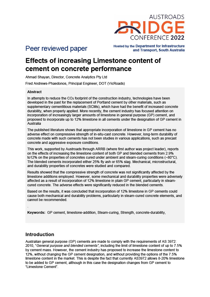 Effects of increasing Limestone content of cement on concrete performance