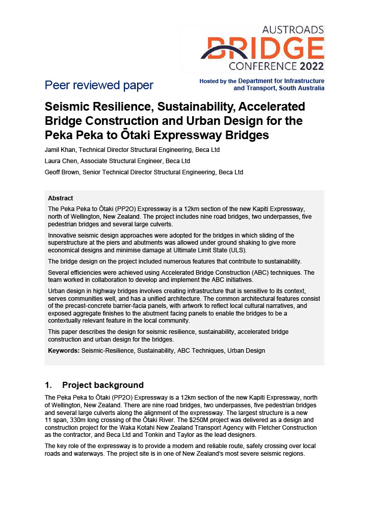 Seismic Resilience, Sustainability, Accelerated Bridge Construction and Urban Design for the Peka Peka to Ōtaki Expressway Bridges