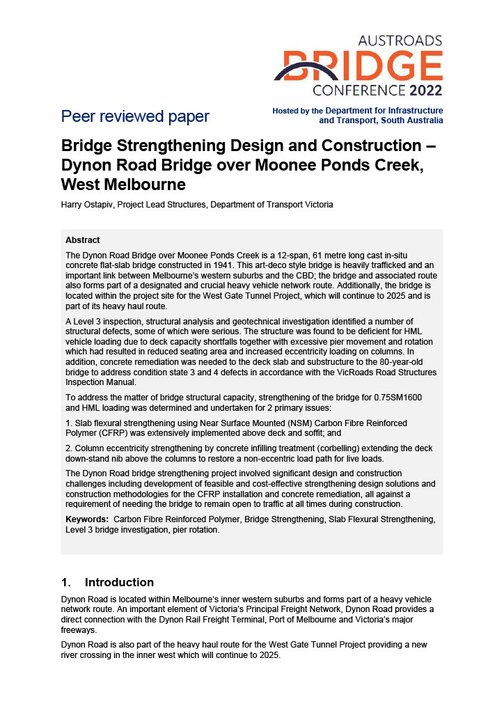 Bridge Strengthening Design and Construction - Dynon Road Bridge over Moonee Ponds Creek, West Melbourne