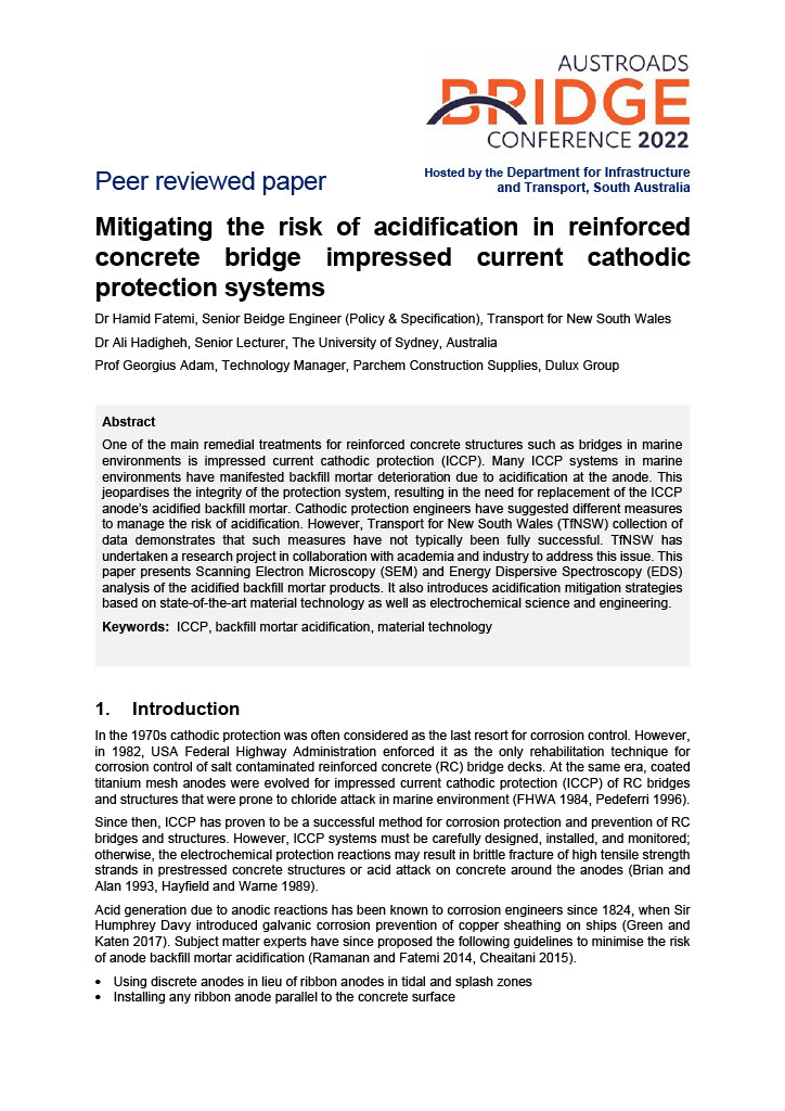 Mitigating the risk of acidification in reinforced concrete bridge impressed current cathodic protection systems