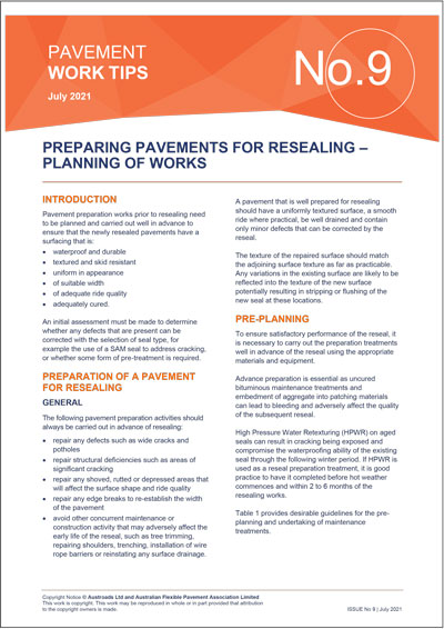 Preparing Pavements for Resealing – Planning of Works