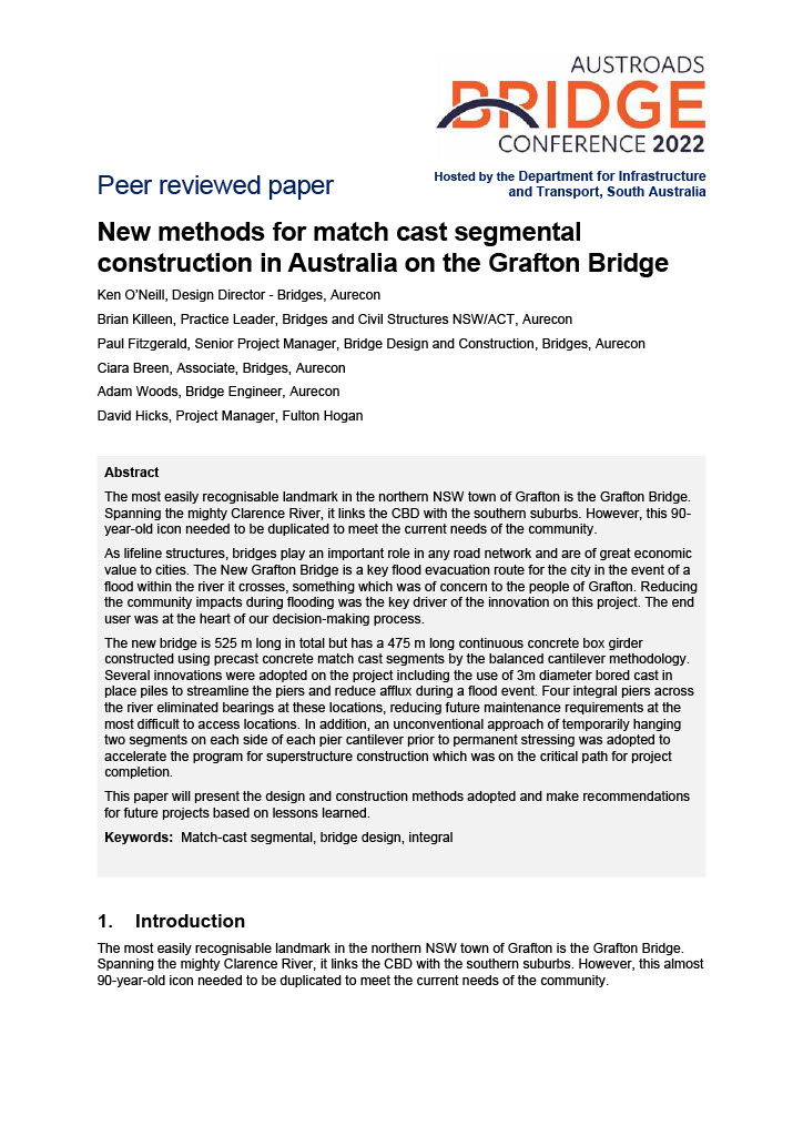 New methods for match cast segmental construction in Australia on the Grafton Bridge