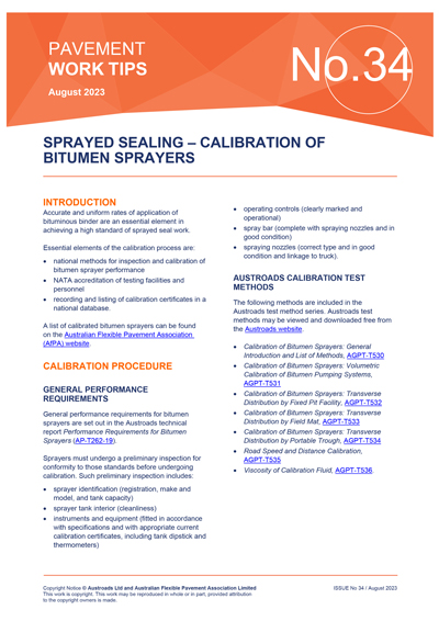 Sprayed Sealing – Calibration of Bitumen Sprayers