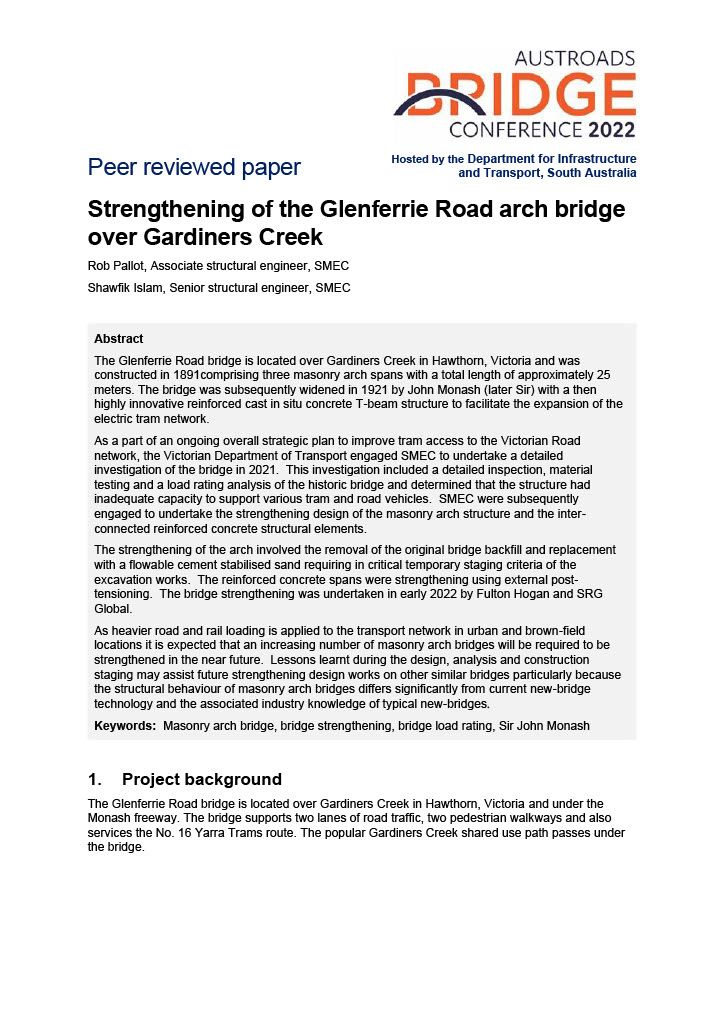 Strengthening of the Glenferrie Road arch bridge over Gardiners Creek