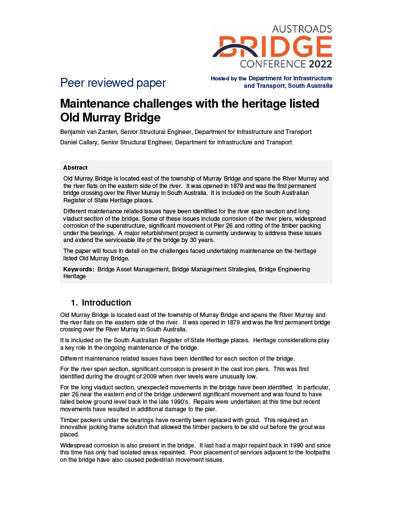 Maintenance challenges with the heritage listed Old Murray Bridge