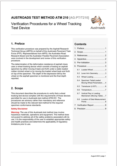 Verification Procedures for a Wheel Tracking Test Device