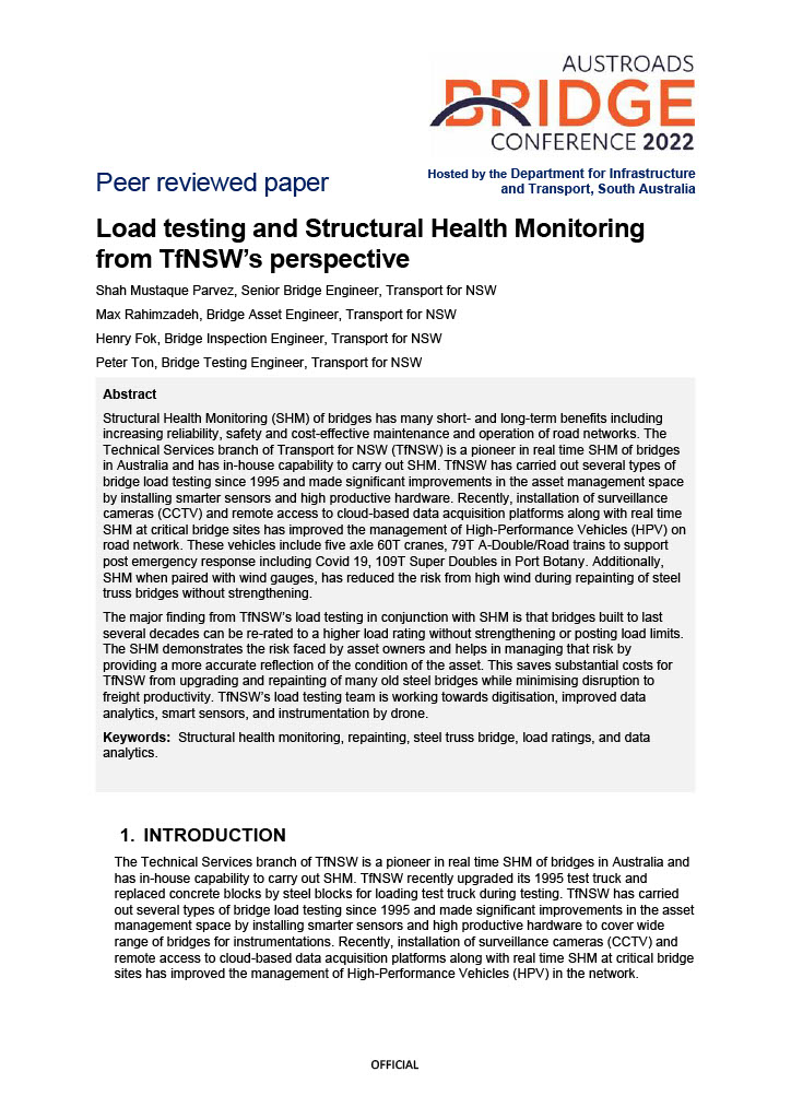 Load testing and Structural Health Monitoring from TfNSW's perspective