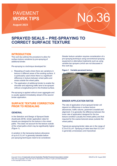 Cover of Sprayed Seals – Pre-spraying to Correct Surface Texture