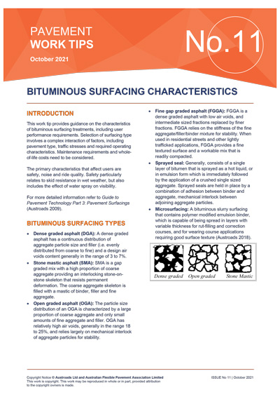 Bituminous Surfacing Characteristics
